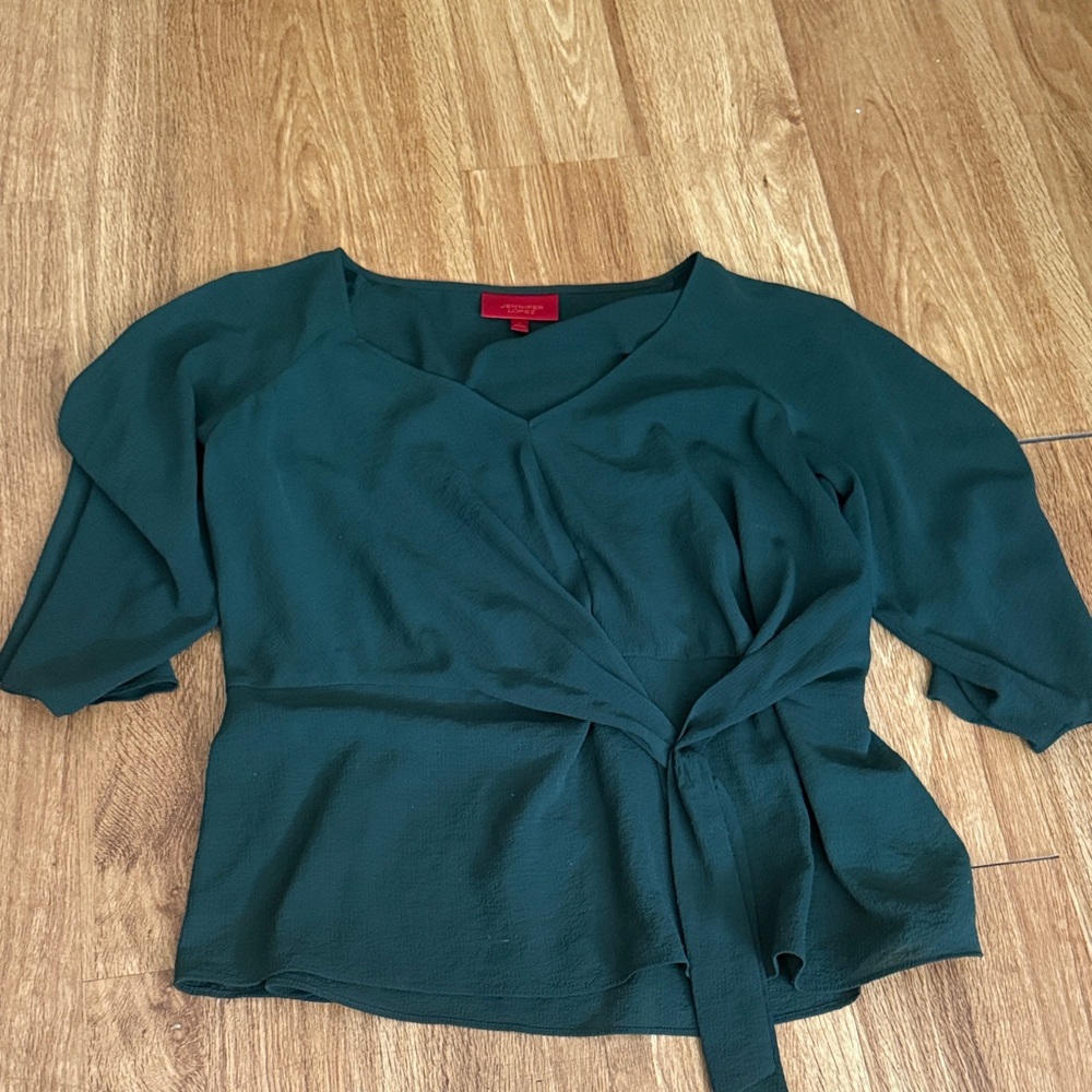 Jennifer Lopez Deep Green Wrap Blouse